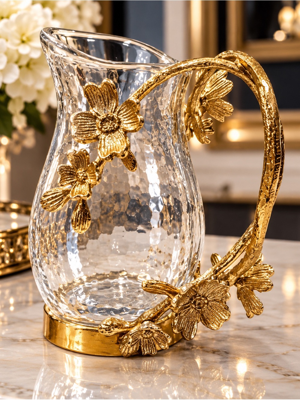 Elegant Gold Floral Glass Pitcher - Home Accents